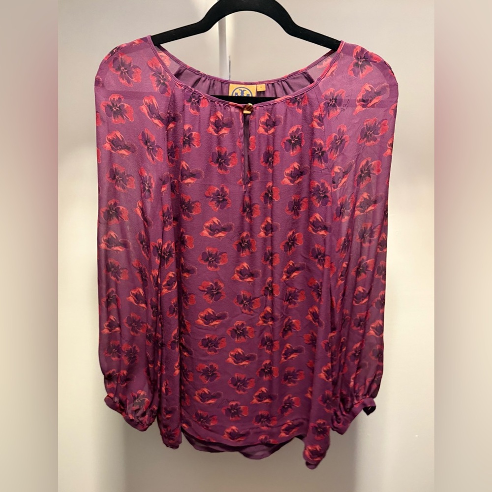 Tory Burch Purple and Red Silk Floral Blouse